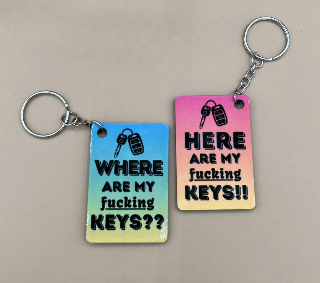 A double sided keychain with a middle plastic clip. This one is probably 20  years old. : r/wherecanibuythis