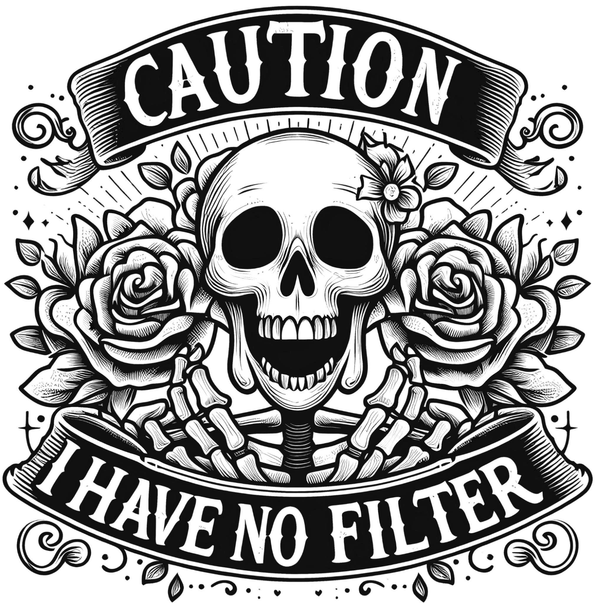 Funny CAUTION I Have No Filter Floral Skeleton Women's Tank Top